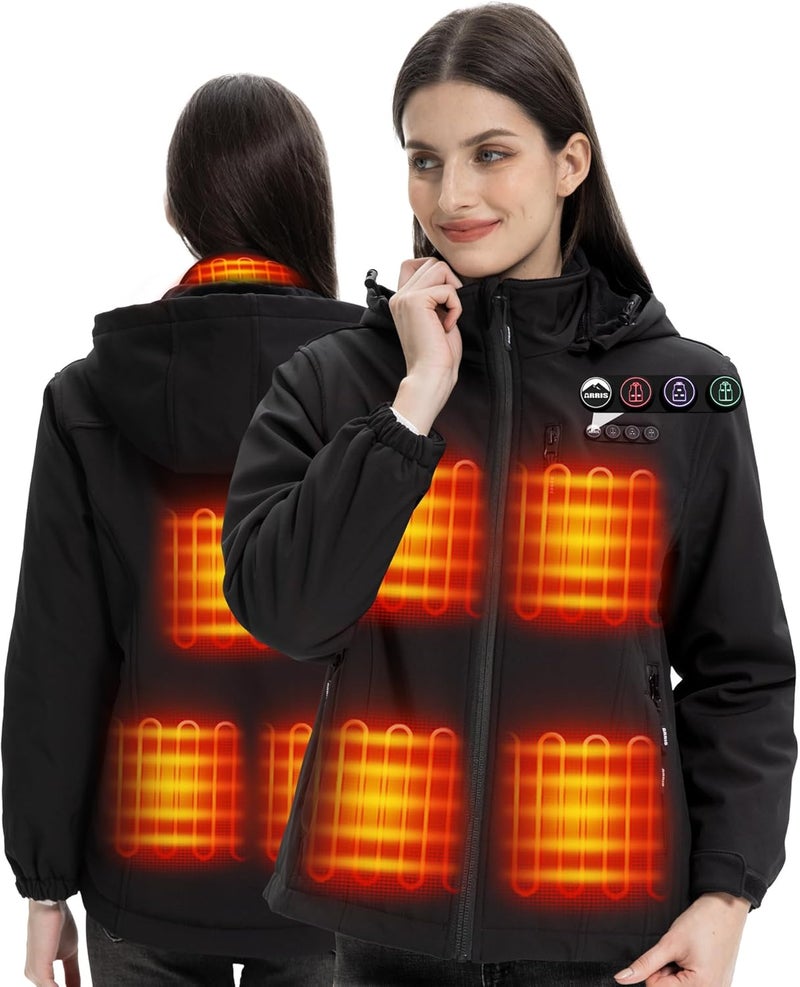 ARRIS Women`s Heated Jacket Waterproof, Electric Heating Coat with 7.4V Battery and Detachable Hood - 8 Heating Areas - Image 1
